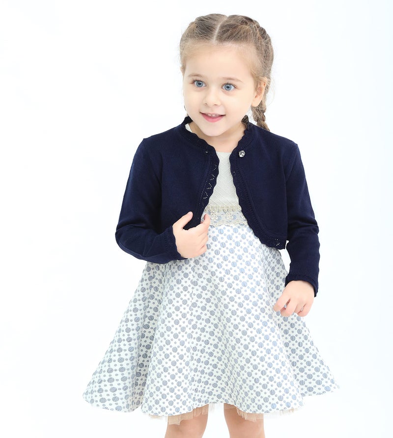 Lilax Little Girls' Knit Long Sleeve Button Closure Bolero Cardigan Shrug 9 Navy - Image 4